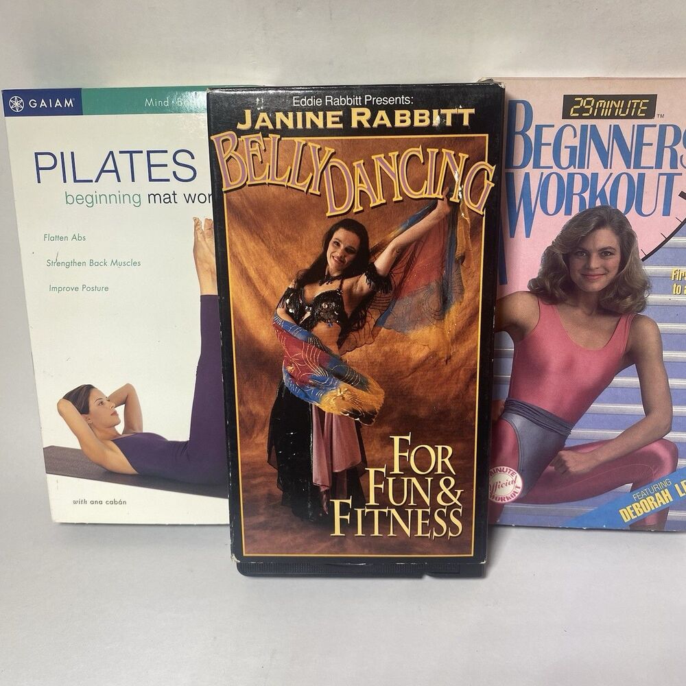 3 VHS Workout Lot Pilates Belly Dance 80s Fitness Aerobic 80s Exercise Tapes